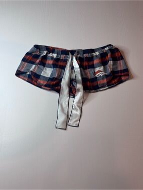 NFL Navy and Orange Plaid Satin Tie Sleep Shorts
